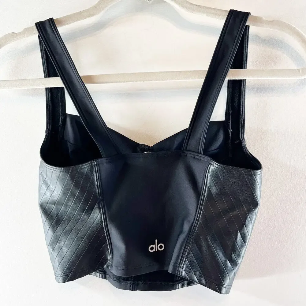Alo Airlift Winter Warm Cropped Supermoto Tank Top Black Small